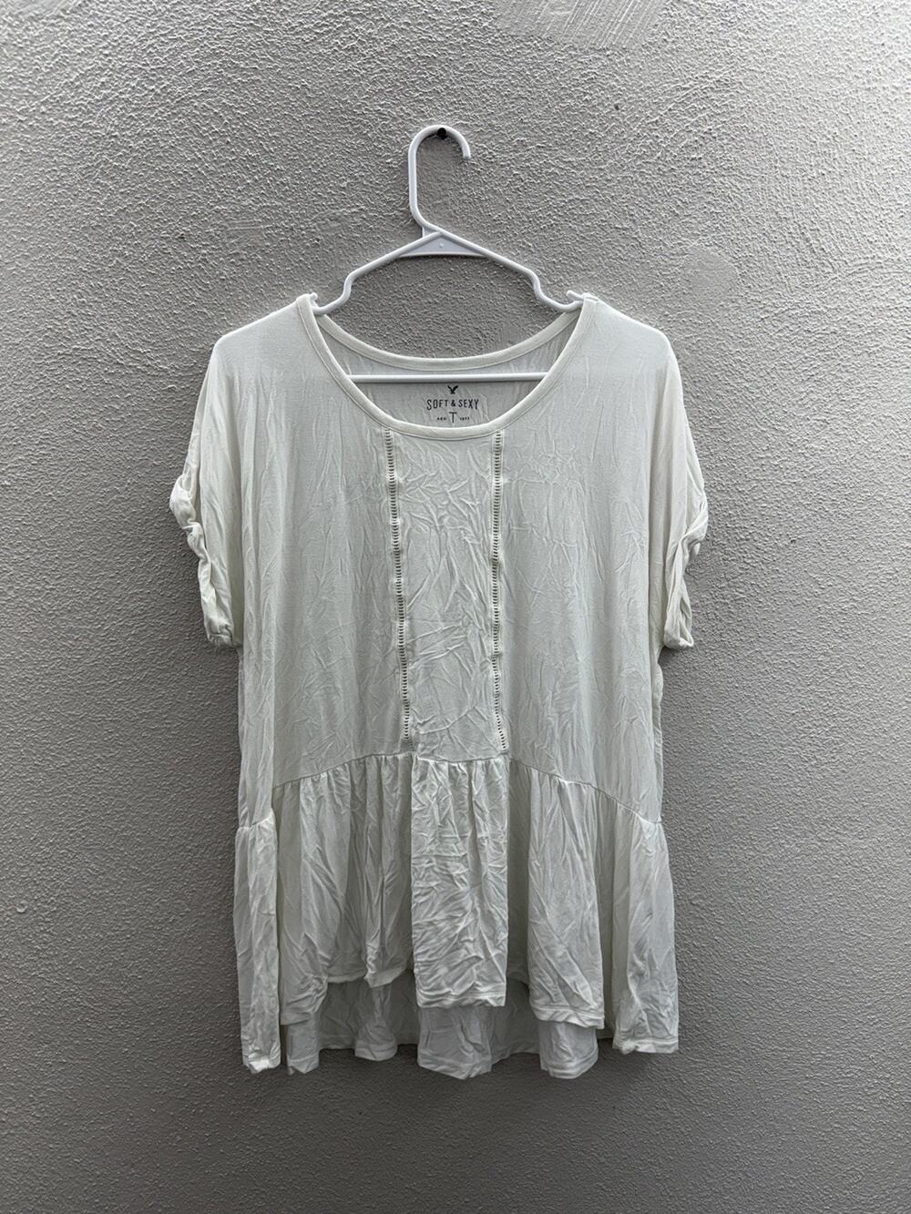 American Eagle Womens Shirt Size Large White Soft and Sexy Short Sleeve